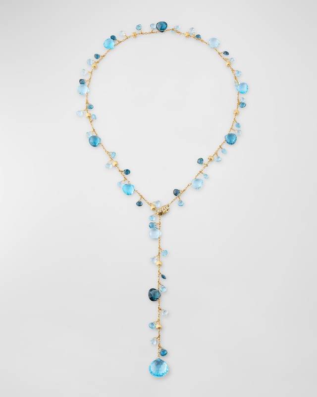 18K Yellow Gold Y Drop Necklace with Mixed Topaz and Diamonds
